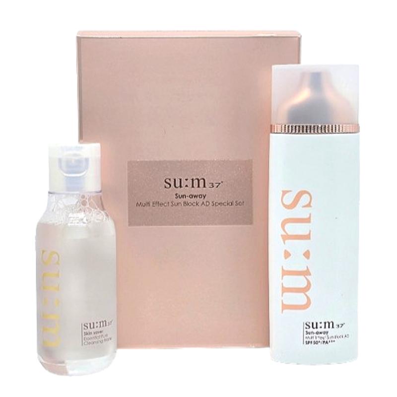 Su:m37 Sun Away Multi Effect Sun Block AD Set 100ml + Cleansing Water 100ml – Korean Sun Care Duo, Daily UV Protection, Lightweight Face Sunscreen Sun Block 100ml + Cleansing Water 100ml