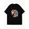 Oversized T Shirt Black Horse Head Art Print Casual Wear For Women Streetwear Fashion Statement Piece