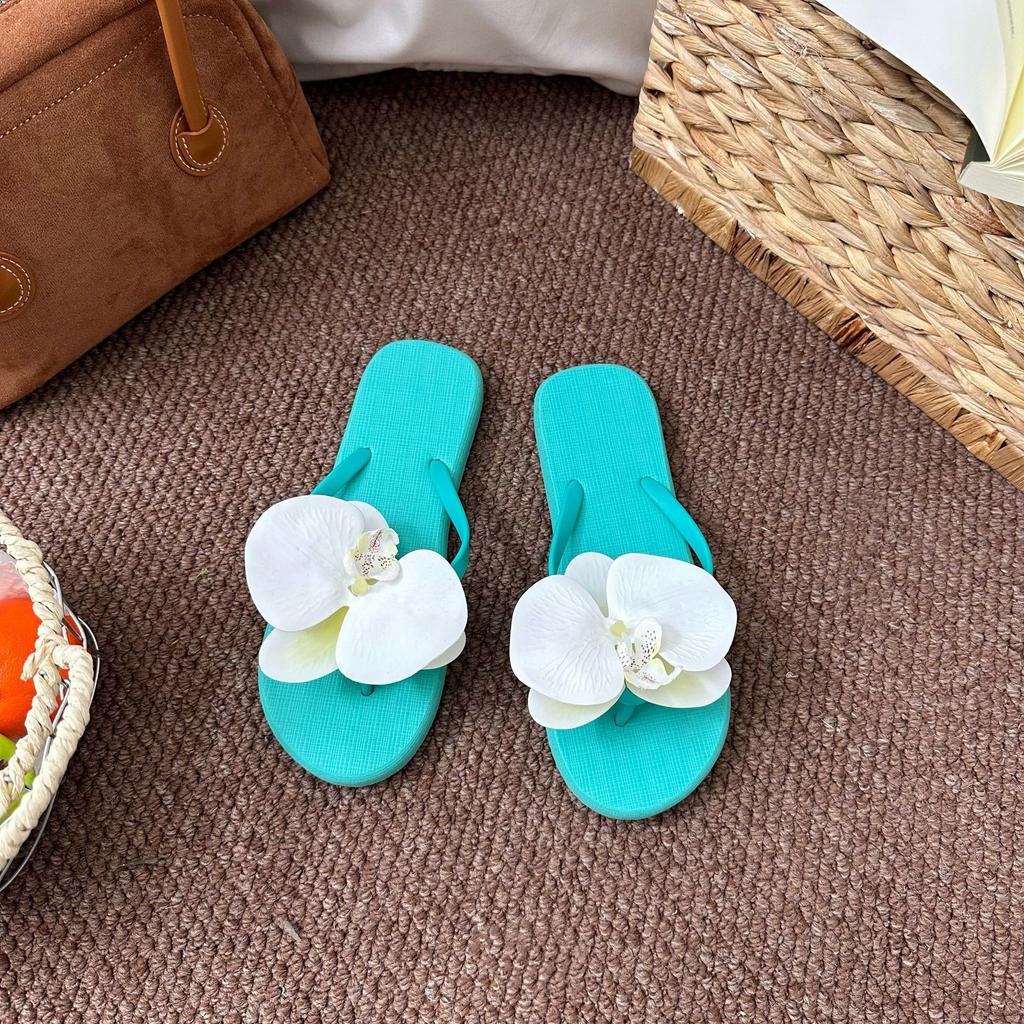 Summer Butterfly Orchid Flip Flops, Women's Sweet Vacation Style, Seaside Beach Sandals, Flip Flops, Flip Flops for Wearing Flat Shoes On The Outside