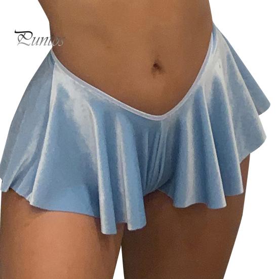 Women Shorts V-shaped Low Waist Ultra Short Pleated Solid Color Patchwork Elastic Soft Summer Lady Party Club Mini Skirt