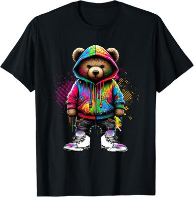 Hip Hop Teddybär Buntes Urbanes Rap Musik Breakdance T-Shirt