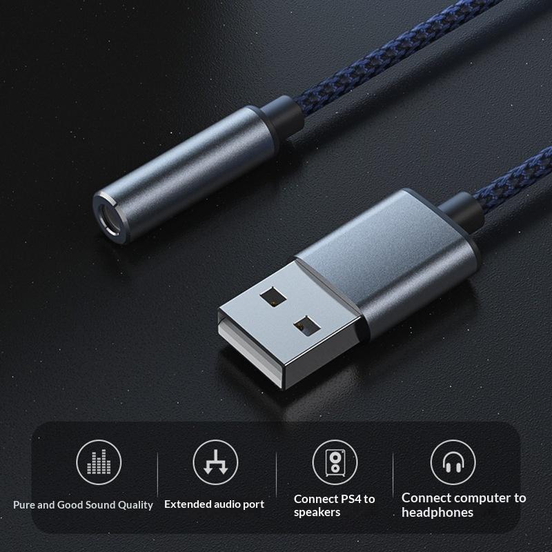 MH290 12cm USB Male to 3.5mm Female AUX Adapter Braided Cable HiFi Sound Card Converter