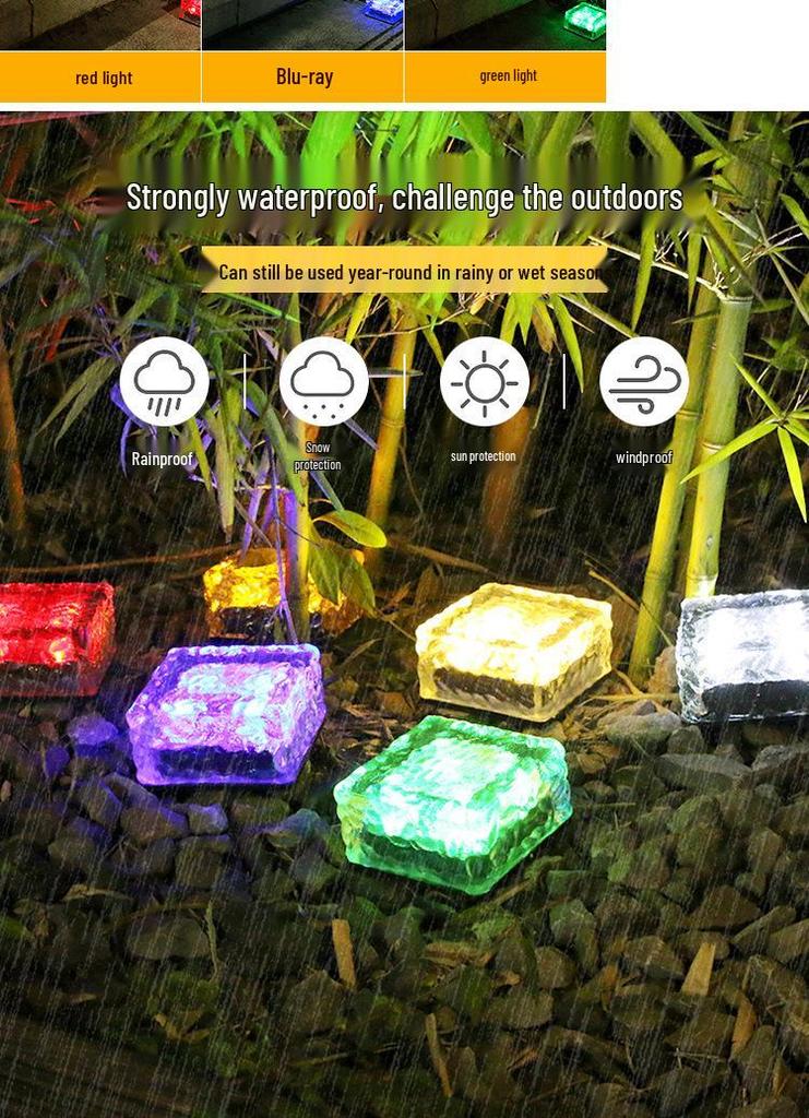 Outdoor Solar Ice Brick 4-LED Lamp for Courtyard and Landscape Pathways
