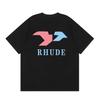 2023 Marchio trendy europeo e americano transfrontaliero RHUDE logo con lettera micro-etichetta motivo t-shirt a maniche corte uomo e donna high street larga h