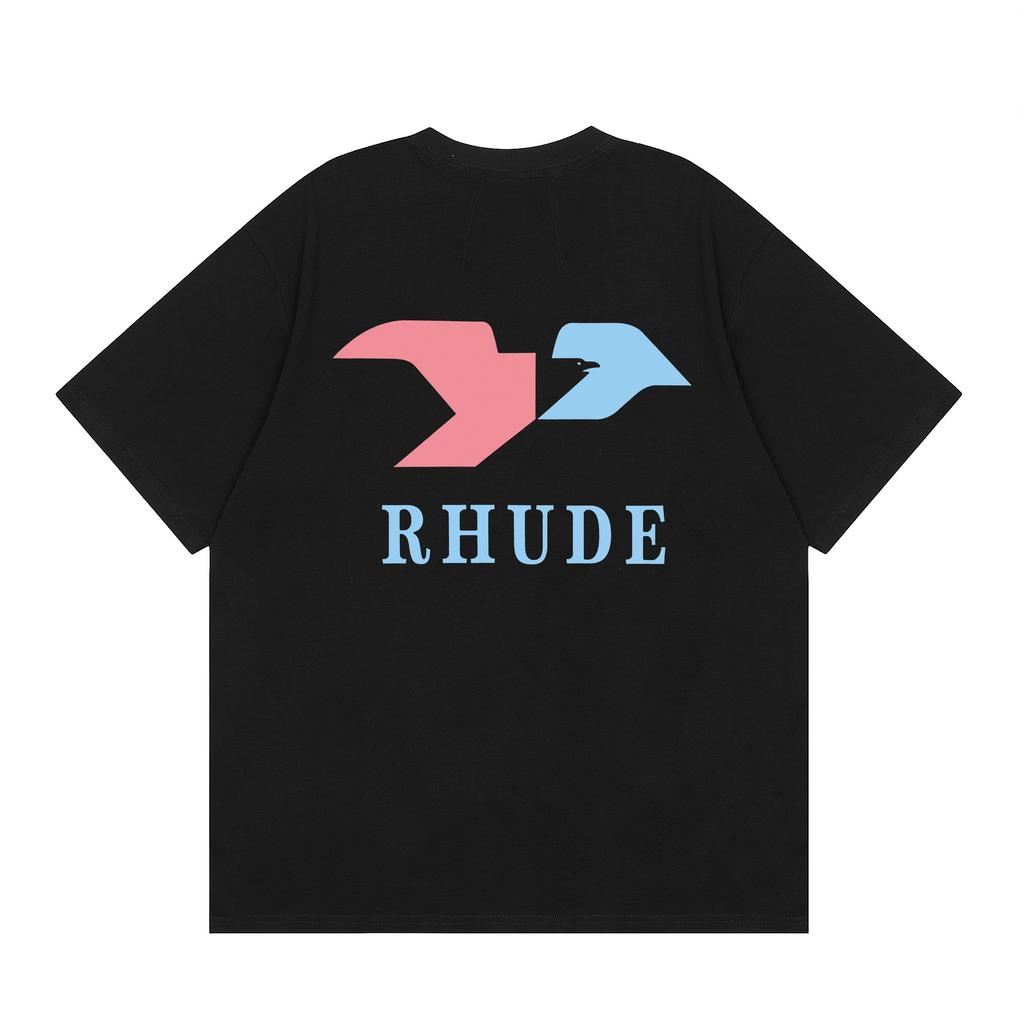 2023 Marchio trendy europeo e americano transfrontaliero RHUDE logo con lettera micro-etichetta motivo t-shirt a maniche corte uomo e donna high street larga h