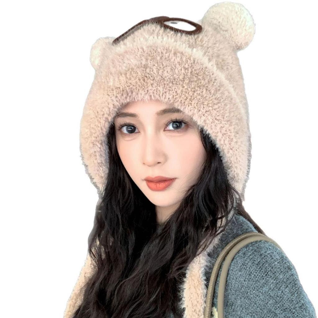 Japanese Style Cute Plush Hat: Women's Warm Knitted Beanie for Autumn/Winter