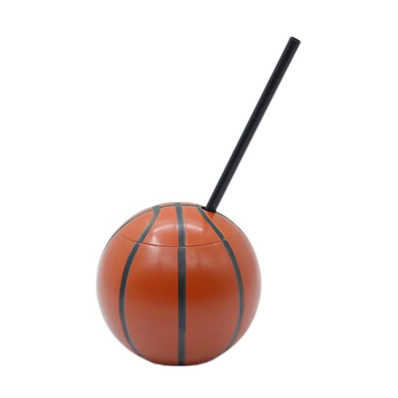 

450Ml Plastic Cup Football Basketball Straw Cup Basketball Bottle with Lid and Straw Reusable Sealed for Party Supplies