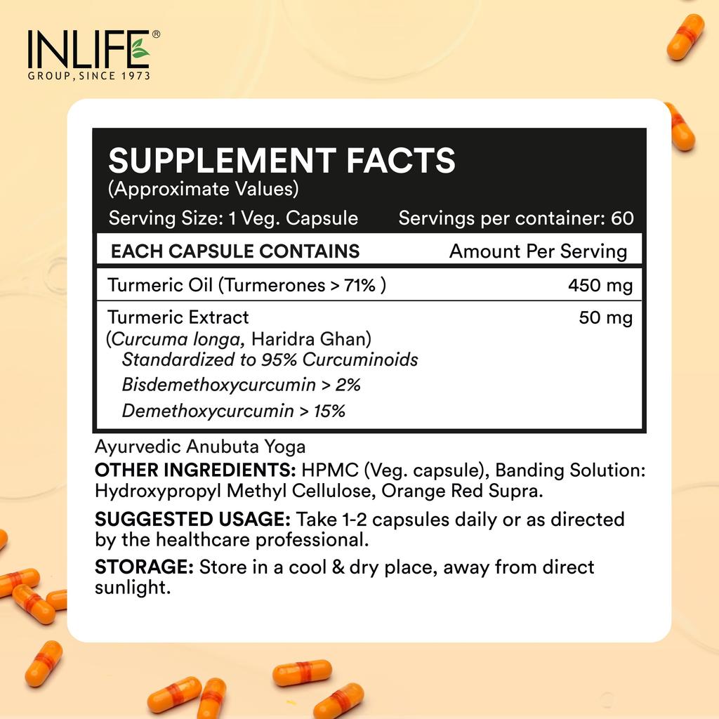 INLIFE Turmeric Curcumin Oil, 71% Turmerones, Haridra, 60 Veg Caps