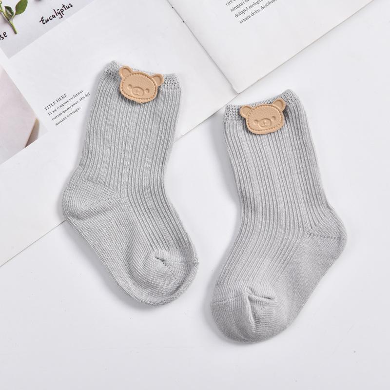 

Милые детские носки из вязаного хлопка с мишками, однотонные, осенне-зимние, средней длины, для новорожденных, повседневные напольные носки Fit 0-1 Year