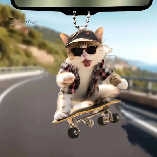 Adorable Cat Hanging Ornament Car Rearview Mirror Pendant with Lanyard Easy To Hang Animal Cat-Shaped Xmas Tree Pendant