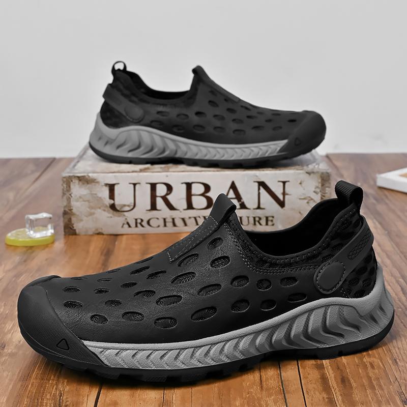 FashionBreathable Simple Leather Men Shoes Summer Slip on Loafers Hollow Out Man Casual Leather Flats Hot Sale Driving Shoes Moccasins