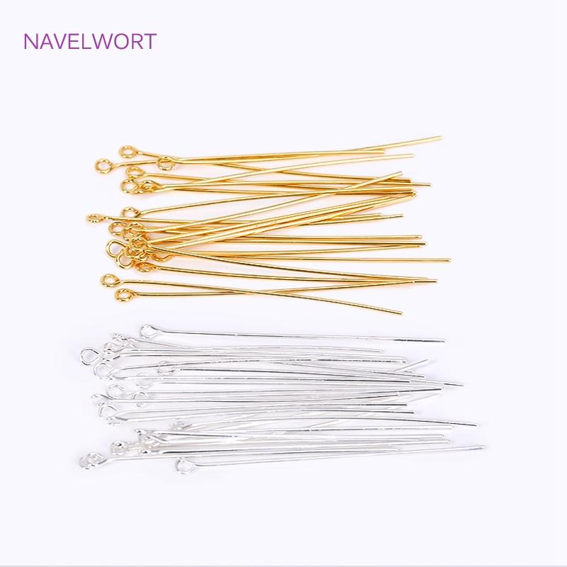 50pcs/Lot 18K Gold Plated Pins Brass Ball Head/Flat Head/Eye Head Pins Supplies For Jewelry DIY Beading Accessories Wholesale