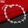 925 Sterling Silver AAA Zircon Heart Side Chain Charm Bracelet Gift Jewelry