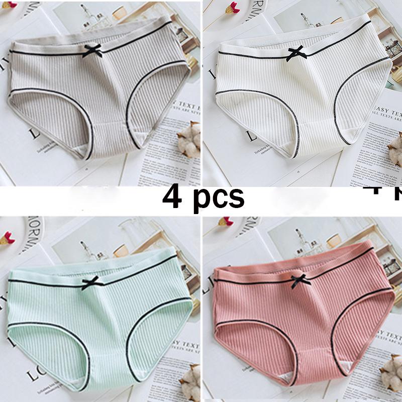 4pcs Panties Women's Cotton Briefs Female Japanese Thread System Breathable Women's Trunks Large Size Underpant