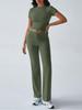 2025 European & American Women's Spring/Summer Solid Color Round Neck Set - Short Sleeve Top & Long Pants