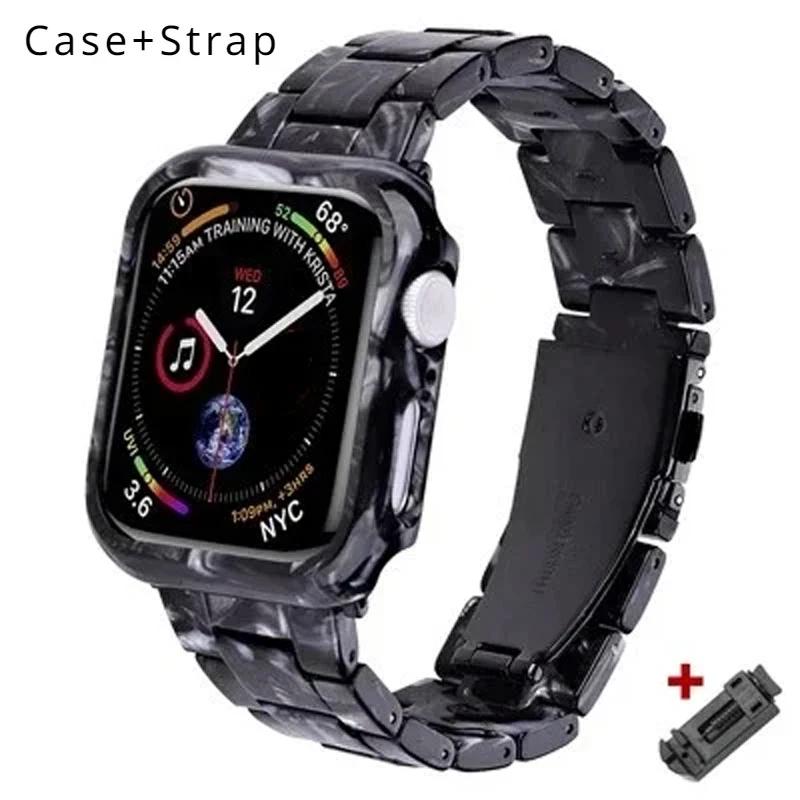 Etui+Pasek z Żywicy do Apple Watch Series 9 41mm 45mm Pasek 38 40mm Pokrowiec Damska Bransoletka do iWatch 8 7 6 SE 5 4 42 mm 44mm Correa
