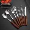 Japanese Stainless Steel Cutlery Set - Creative Knife, Fork & Chopsticks with Wood Handles, Travel-Friendly for Adults & Students