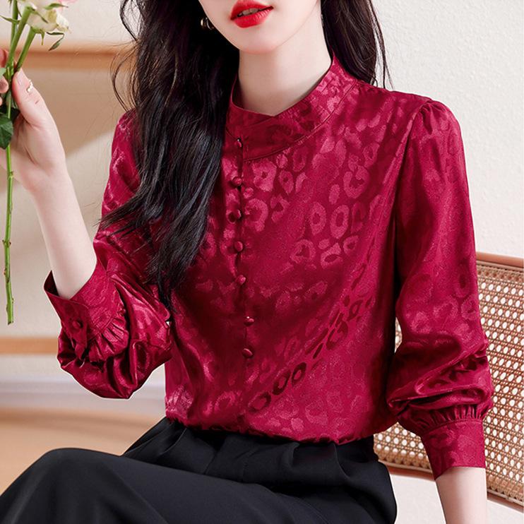 New Year's Red New Chinese Style Shirt Korean New Style Women's Long-sleeved Shirt