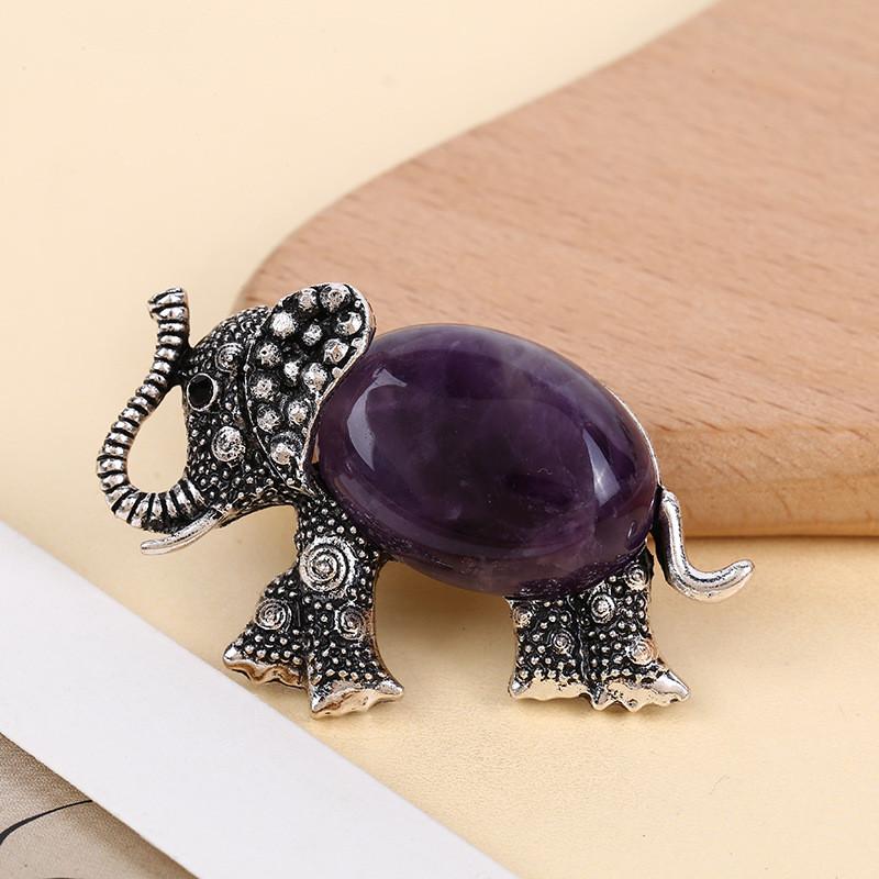 Animal Embossed Shell Inlay Lucky Elephant Brooch Pin For Men Women Decor