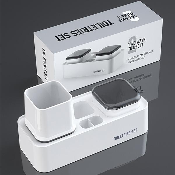 Bathroom Toothbrush Holder and Mouthwash Cup Set with Drainage and Ventilation Holes