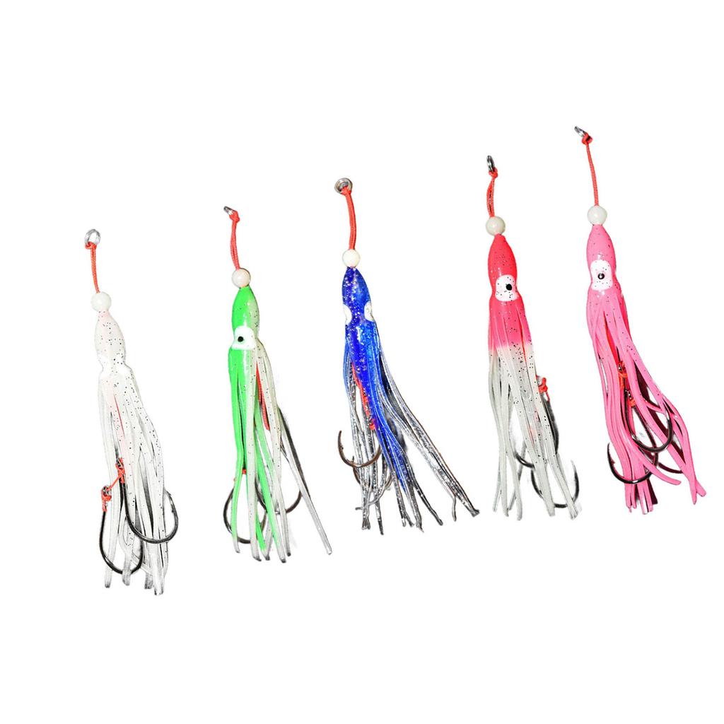 5Pcs Glowing Octopuses Squid Skirt Trolling Swimbait for Freshwater Saltwater Silicones Fishing Glowing Octopuses Baits