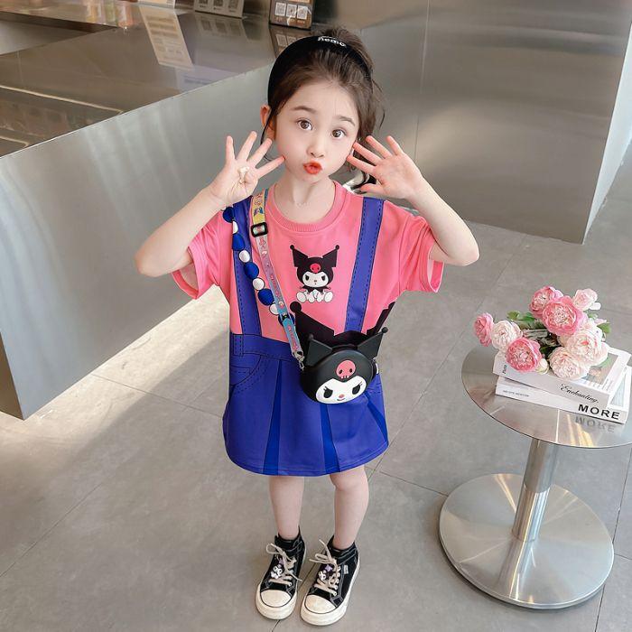 Girls Summer Short Sleeve Cartoon Print Dress Cute Straight Fit T Shirt Dress 90