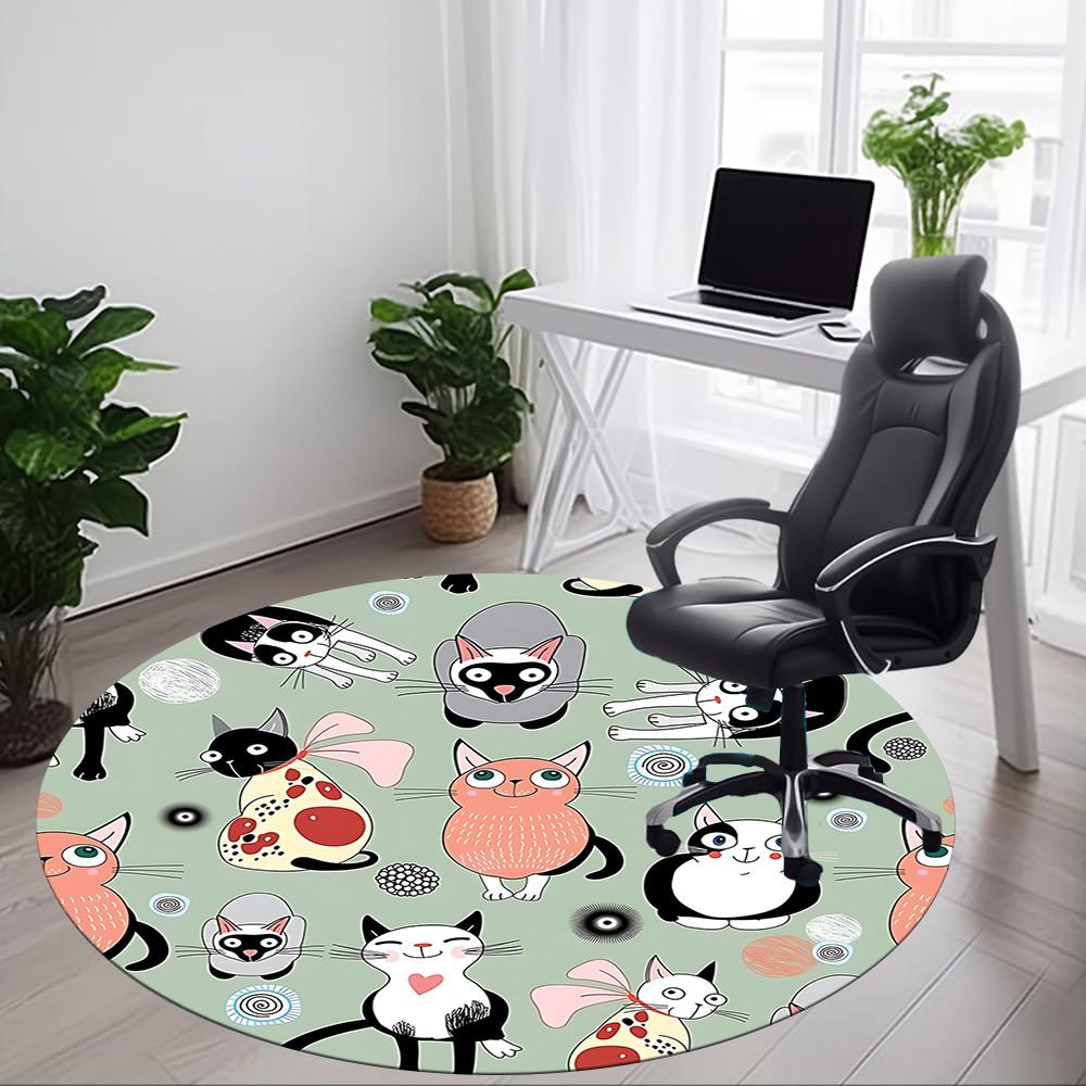 1pc Cat Pattern Office Round Rug, Carpet for Office, Gaming, Lightweight Round Floor Mat Yy260205084