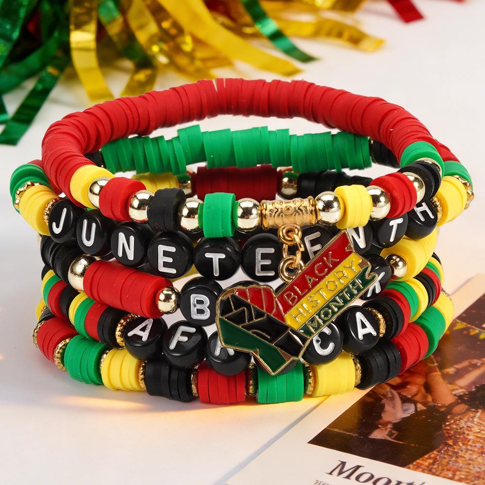 

Bohemian African Black Festival Multi-layer Bracelet Set with Polymer Clay Beads
