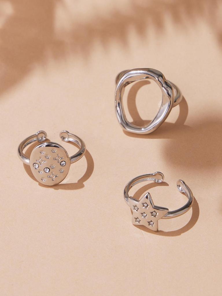 Oumaijia 18k Gold-Plated Geometric Zircon Pentagram Open Ring