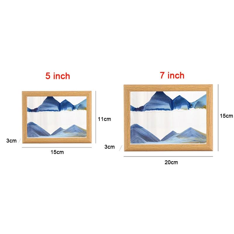 Wooden Frame Sandscape Moving Sand Art Picture Quicksand Craft 3D Hourglass Square Flowing Sand Painting Office Home Decor Gifts