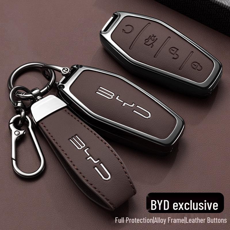Premium Car Key Bag with Buckle for BYD Han, Qin Plus, Song Pro, Tang, Dolphin, and E9
