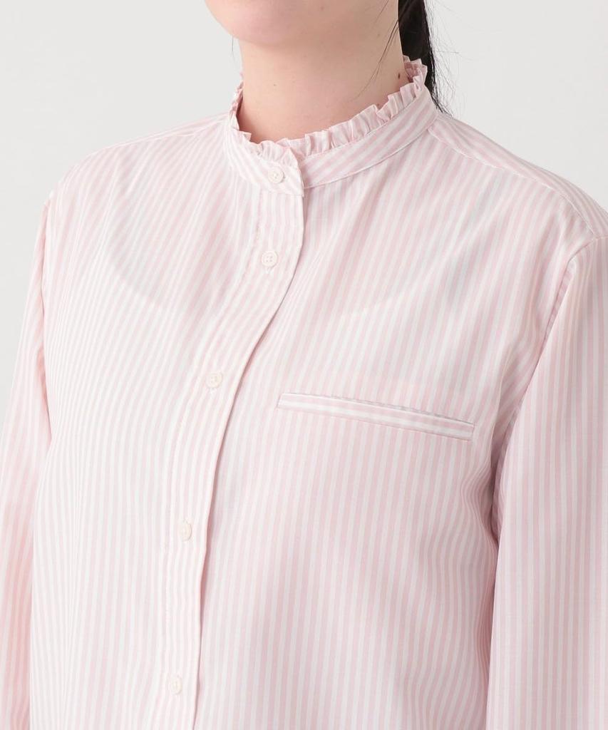 Afternoon Tea Living JH80 Gestreifte Bluse mit breitem Rüschenkragen, Kurz, Rosa
