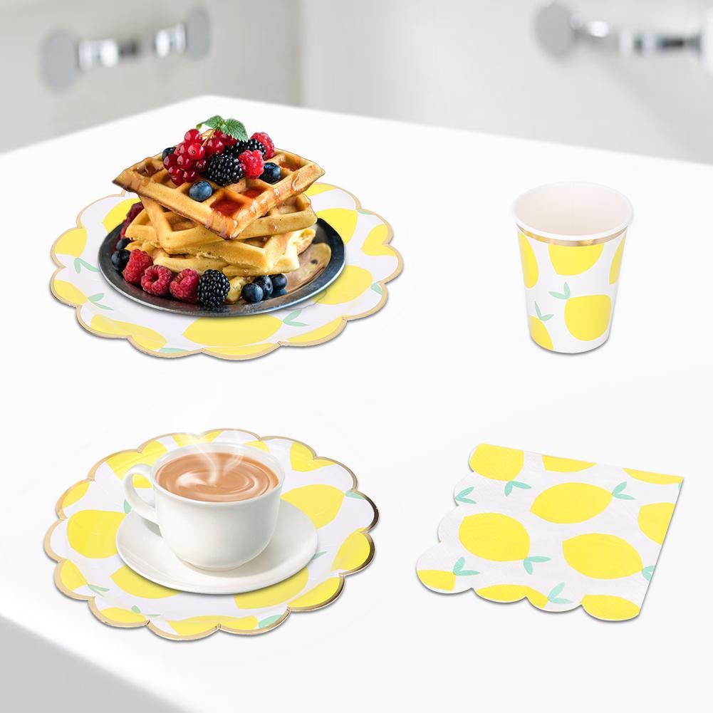 Cute Lemon Fruit Themed Wedding Party Disposable Paper Cup Plate Napkin Tableware Set