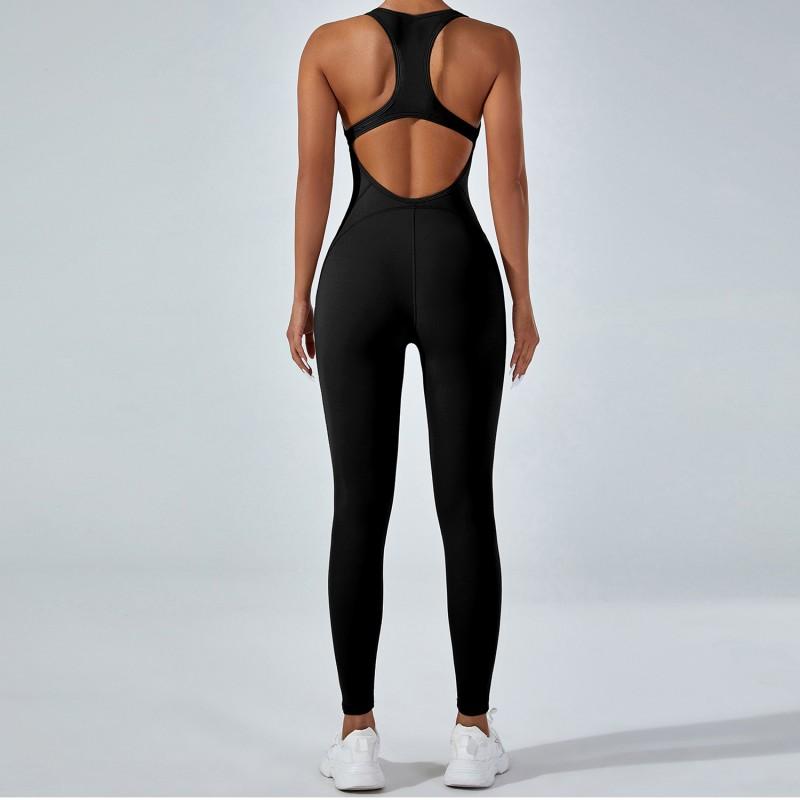 Womens High-Waisted Yoga Jumpsuit With Built-in