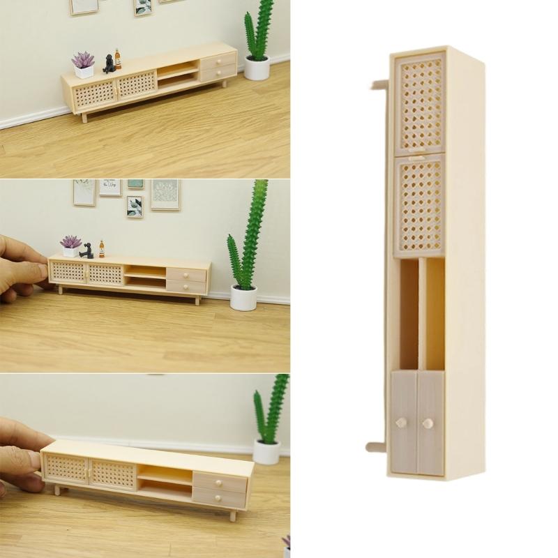 Realistic Miniature TV Stand Realistic Storage Cabinet for 1/12 Doll House Landscape Scene Setting Display Accessories