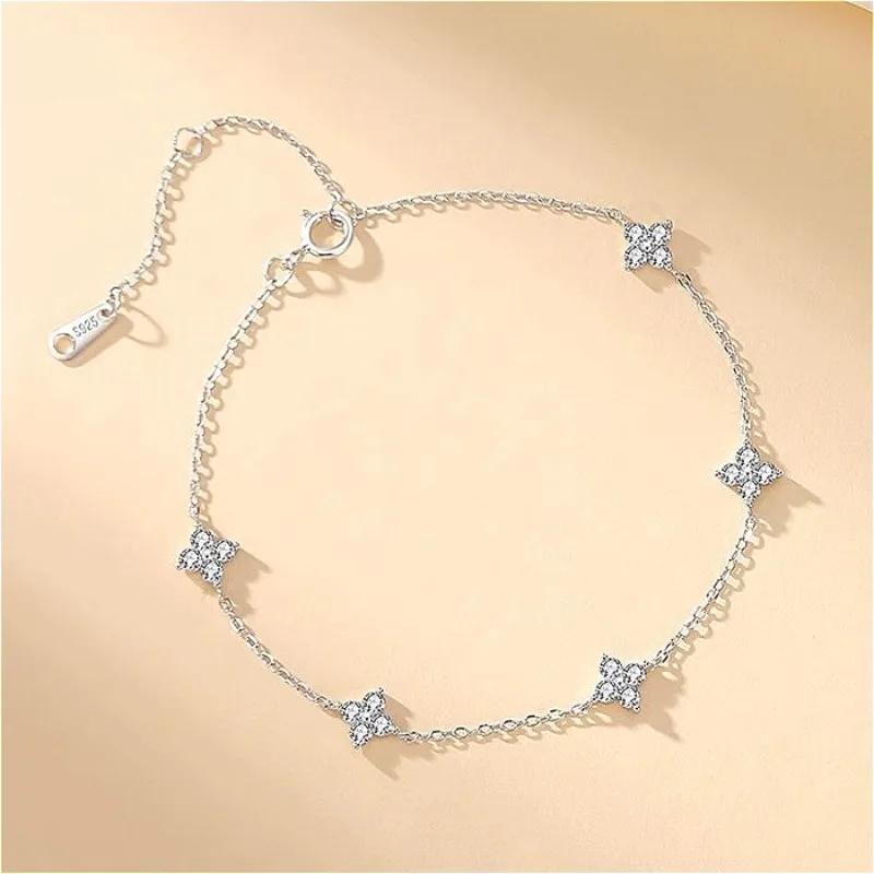 100% Solid 925 Silver Metal Bracelets for Women Men Adjustable Beads Handmade Simple Birthday Christmas Gift