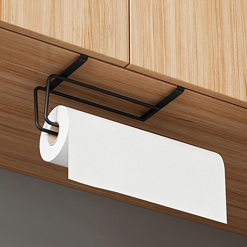 Punch-Free Paper Towel Holder Wall-Mounted Storage Rack Shelf For Kitchen Bathroom Space Saving Fresh Film Organizer Tissue Rack чёрный