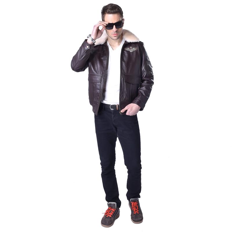 Čínská velikost MAPLESTEED Genuine Leather Jacket Pánská pilotní bunda Letecký kabátek 100% hovězí kůže kožešinový límec pánská kožená bunda zimní 177