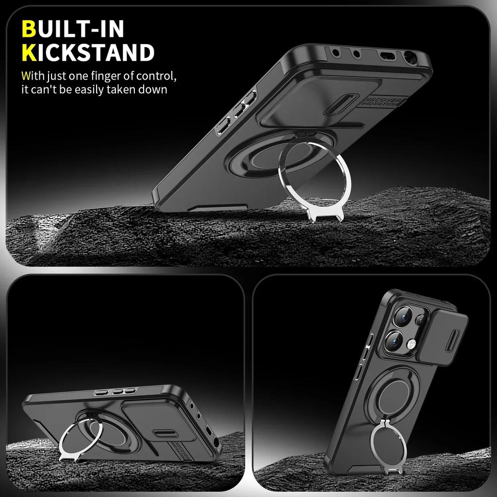 Armor Magnetic Case for Xiaomi 14T Pro With Lanyard Slide Camera Protection Shockproof Cover for Redmi Note 13 14 Pro Plus 5G 4G