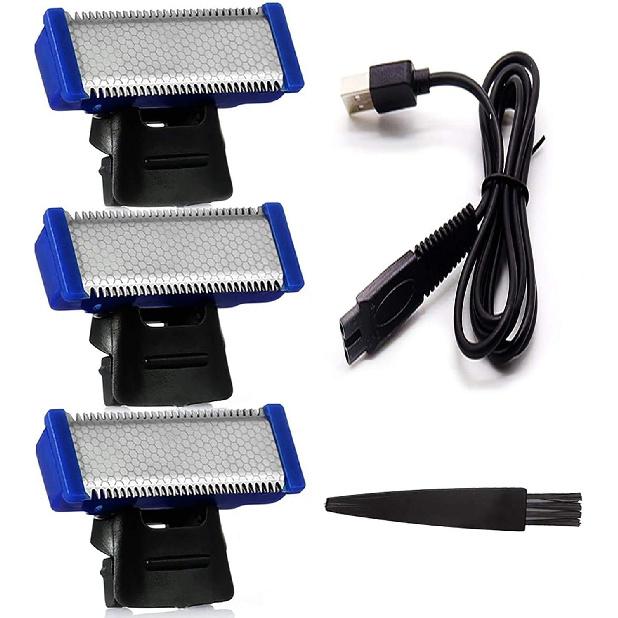 Replacement Head for Old Version of Microtouch Solo Mens Shaver Electric Micro Trimmer (3 Razor Blade & 1 Clean Brush & 1 USB Charger Cable)