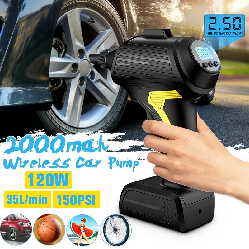 35L/min Tire Inflator Cordless Air Compressor 2000mAh 150PSI Hand Held Air Pump Rechargeable 120W Electric Power 12V