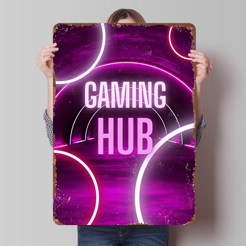 

Gaming Hub Neon Tunnel Printed Poster Customized Wall Art Retro Vintage Metal Tin Signs for Office Decoration Room Wand Deko 7.9x11.8In(20x30cm)