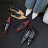 Fashion SUOJIALUN 2024 Spring New Women Flat Shoes Fashion Pleated Pointed Toe Ladies Ballerinas Shoes Flat Heel Shallow Slip On Ballet