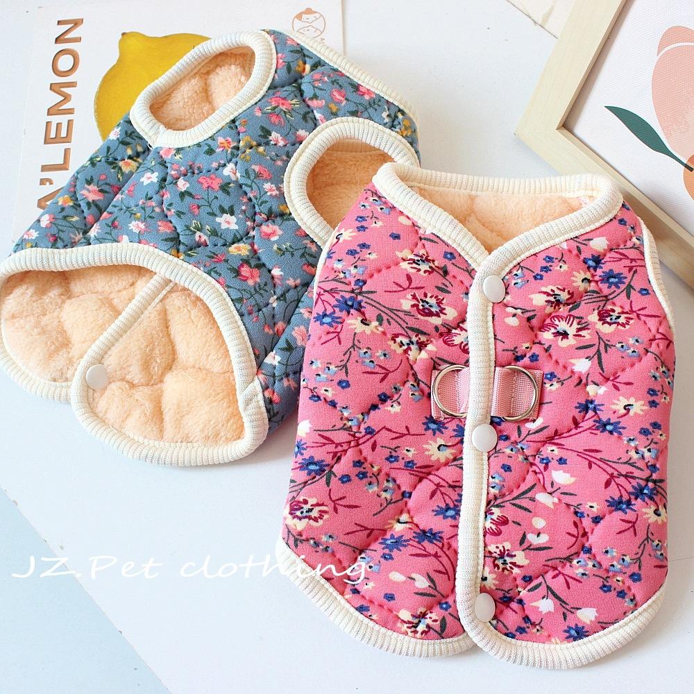S-2XL Herbst Winter Haustier Hund Fleece Weste Rosa Blau Warm Floral Baumwollkleidung Katze Kleidung Für 1.25-9kg Kleine Mittelgroße Hunde Katzen