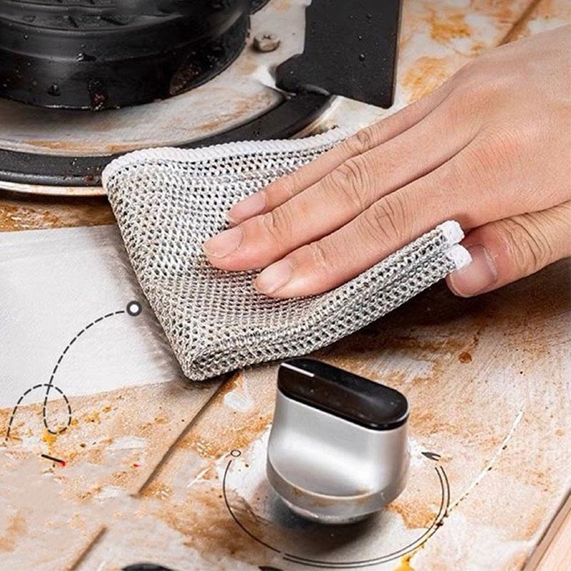 5pcs Silver Wire Dishwashing Cloth Anti-Grease Wiping Rags Household Cleaning Towels Non-stick Wipe Cloth Scouring Pad