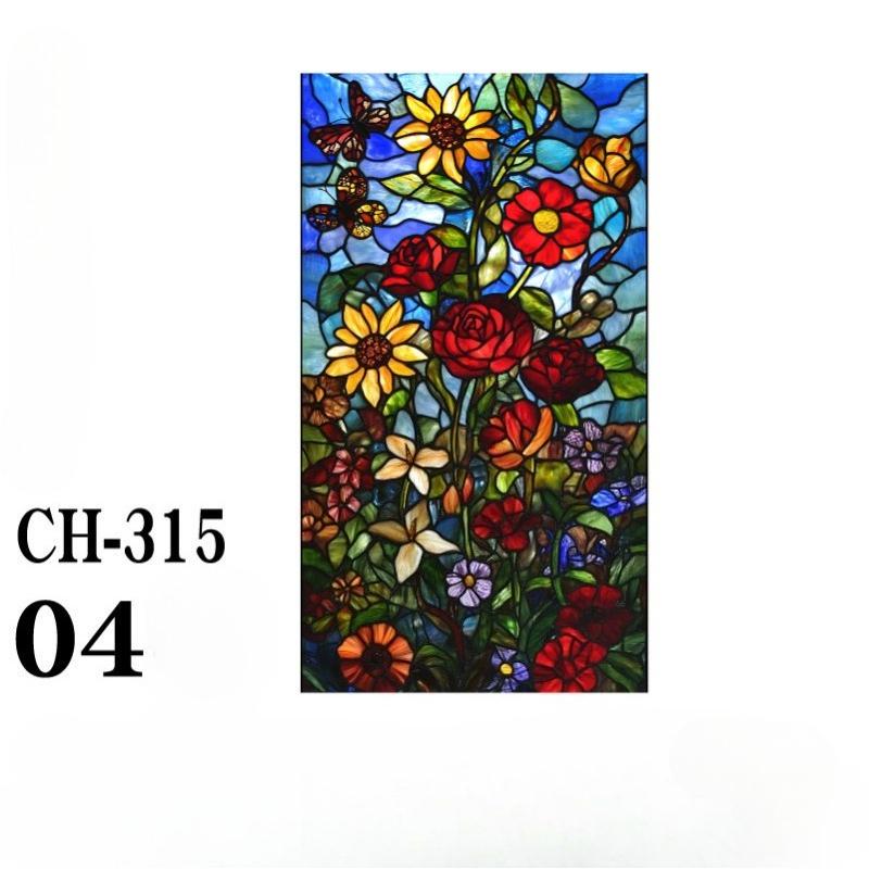 Vintage Art Glass Stickers Painted Flowers Stained Window Films Bathroom Home Decor Static Cling Frosted Privacy Glass Films