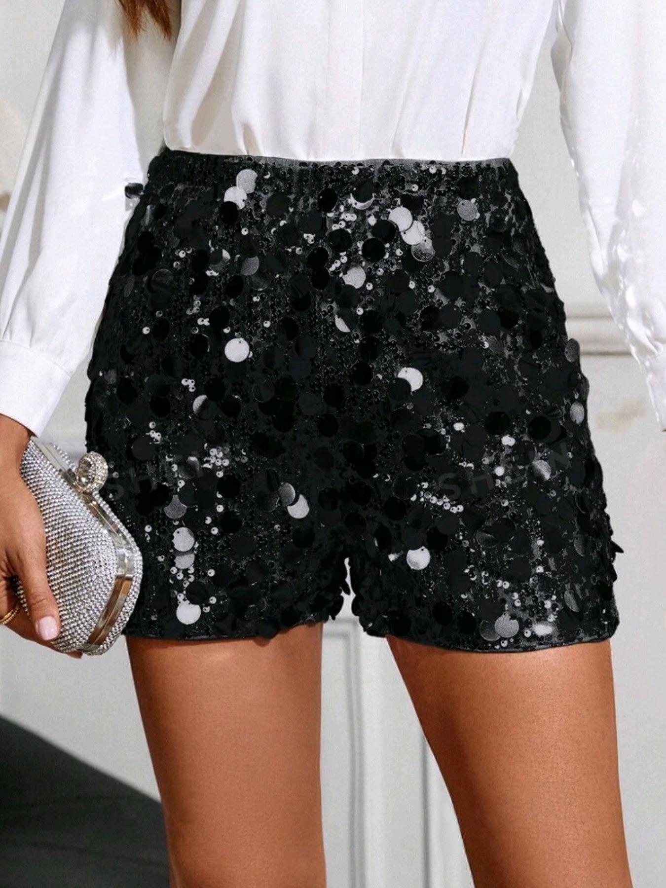 

2026 European Shiny Sequined Crystal Shorts - Sexy Women s Hot Selling Pants Small чёрный