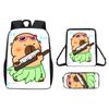 Ice Cubes Doughnut Capybara Cute Cartoon Pattern Backpack Three Set Piece