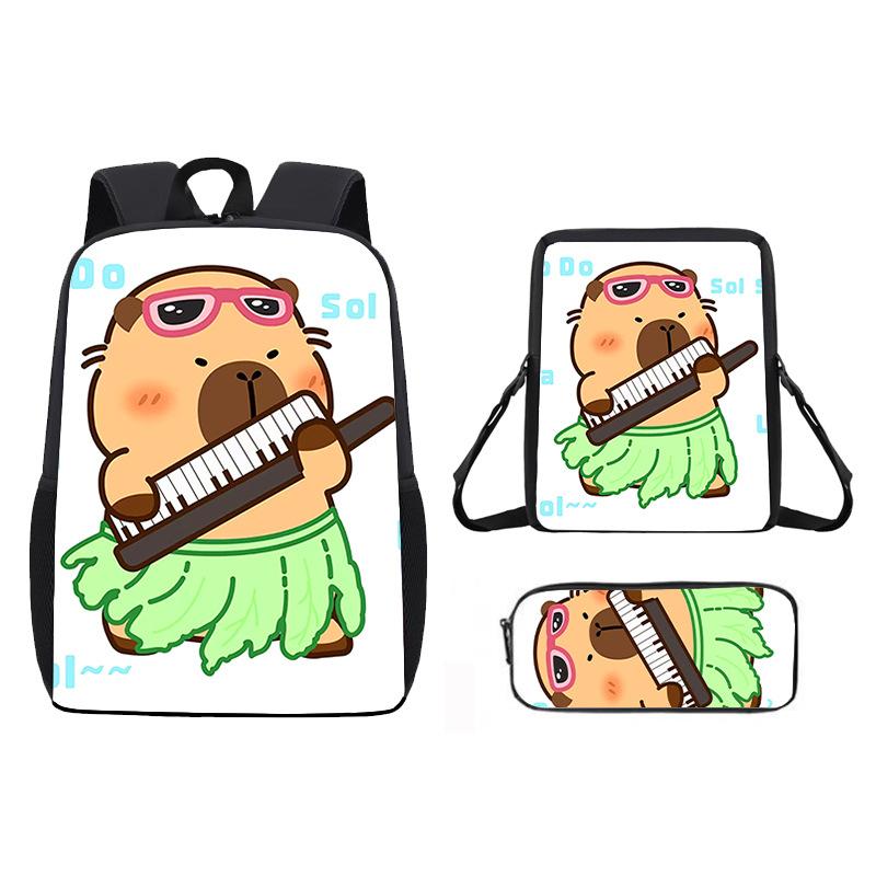Ice Cubes Doughnut Capybara Cute Cartoon Pattern Backpack Three Set Piece
