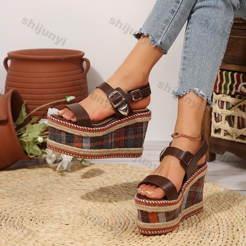Fashion Women's Sandals 2025 Summer New Fashion Peep Toe Wedge Sandals Women Platform High Heels Outdoor Beach Shoes Sandalias De Mujer